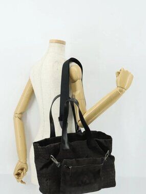 CHANEL New Travel Line Tote Bag Nylon 2way Brown Silver CC Auth bs31911